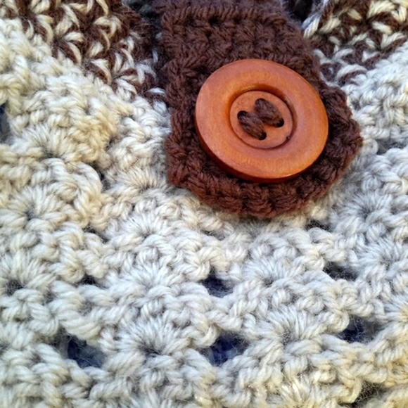 Crochet Shoulderbag TAN Boho Large Cute Button Gypsy Bohemian Festival Hippie - Picture 3 of 8